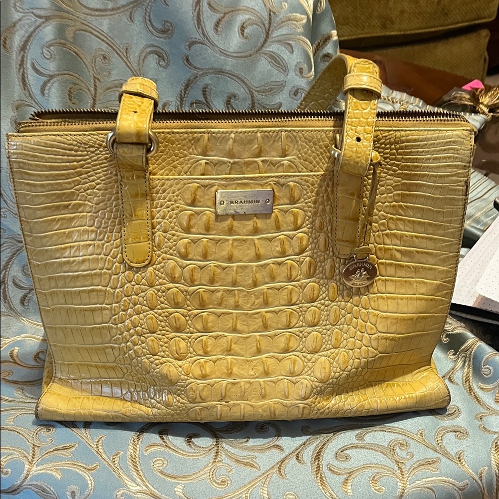 Brahmin Mustard Croc-Embossed Tote